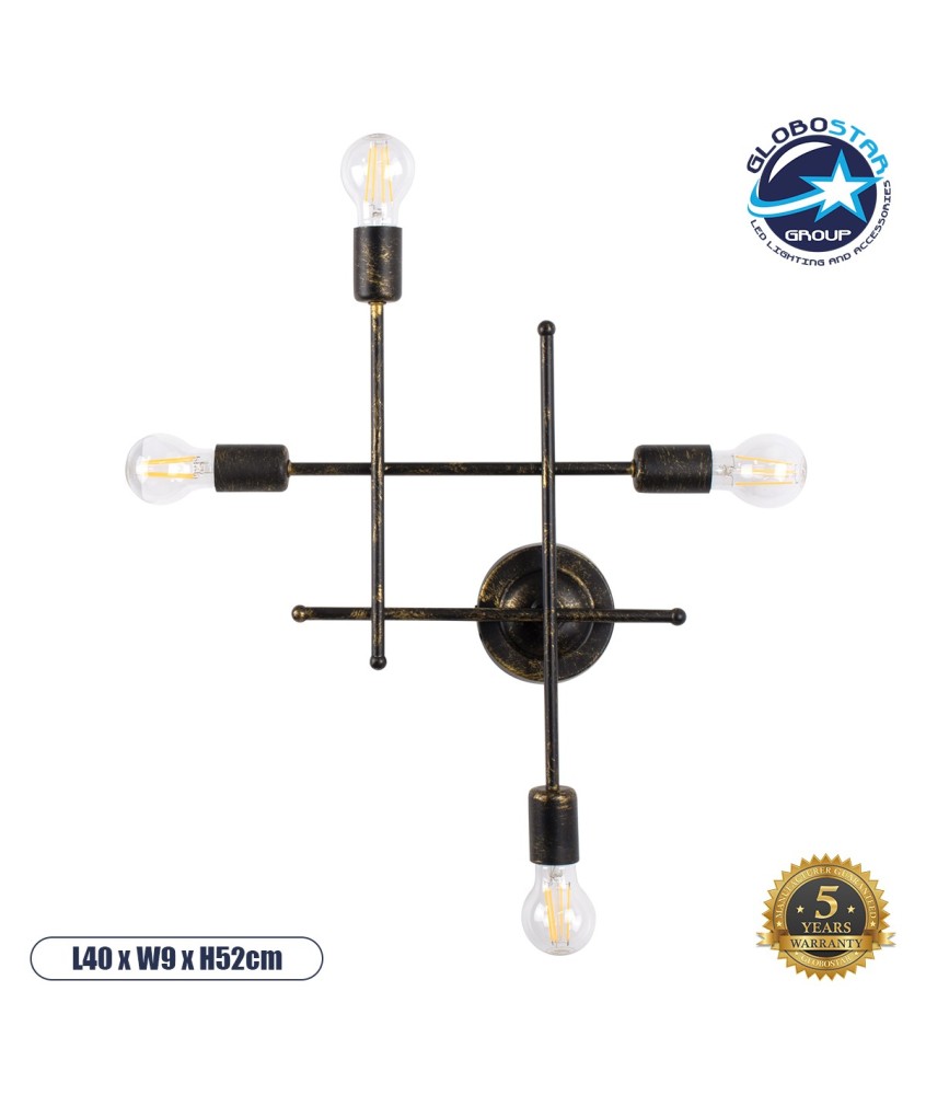 GLOBOSTAR® PIPING 00663 Vintage Φωτιστικό Τοίχου - Απλίκα με Ντουί 4 x E27 AC 220-240V IP20 - Μπρούτζινο - Μ40 x Π9 x Υ52cm